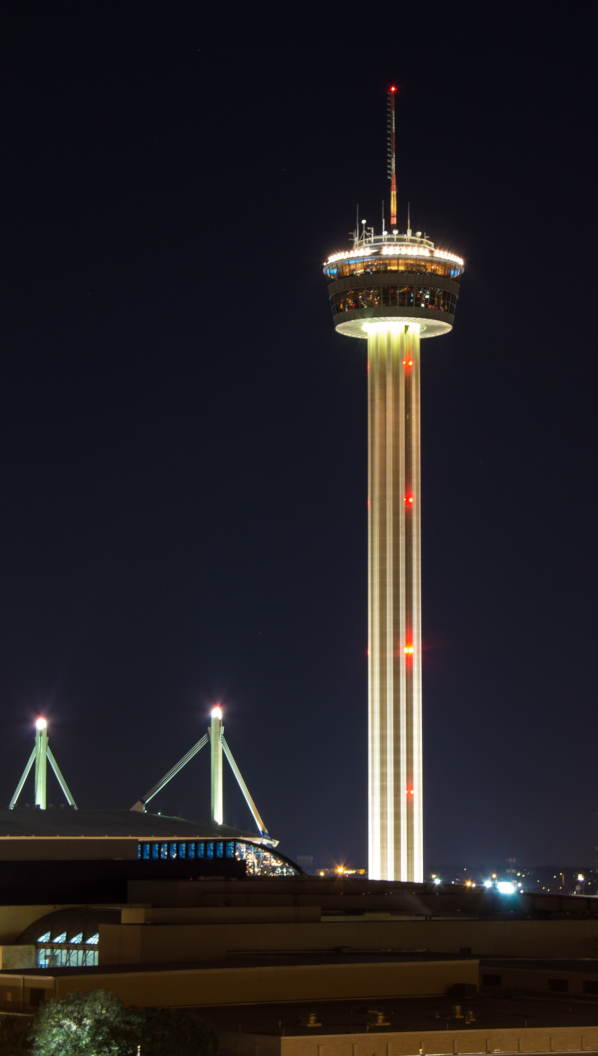 Tower of the Americas illuminated over downtown San Antonio at night